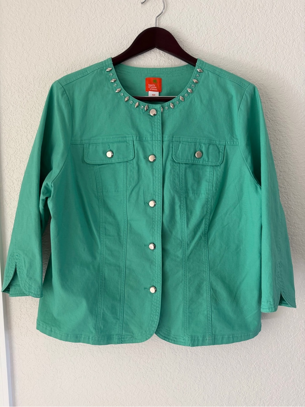 Hearts of Palm Mint Green Embellished Denim Jacket - Size 16W - EUC